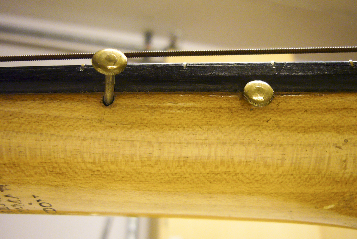 En cister av engelsk modell med engelsk stämmekanism(Preston) Tämligen oval Korpus, 12 strängar. snäckan avslutas med en kvadratiskt utsmyckning i olika faner. I sargen finn en lucka där man når mekaniken till de tangenter som en gång suttit på instrumentet men som nu är borta. Ljudhålet är täckt med en mässingsrosett med runda med två rader med runda hål. 