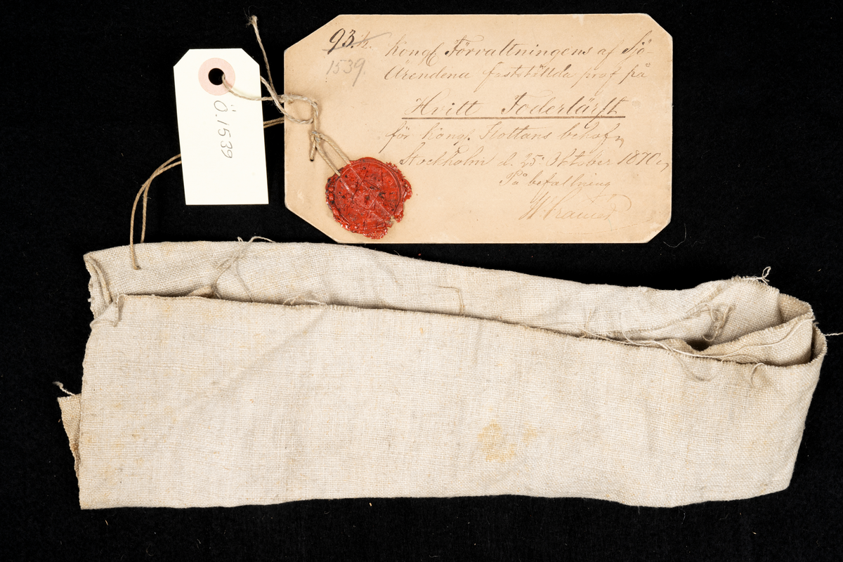 Prov på vit foderlärft. Stockholm den 25 Oktober 1870.