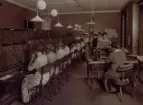 Lund Telefonstn. Riksavdelningen på Klostergatan. Vaktbyte sista söndagen på den gamla telefonstationen 6/9 1914.
