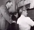 Tvååker Telefonstn. År 1949. Tk H. Peterson och föreståndaren Olga Bredin. Nya tfn-stn maj 1949.