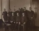 Stockholm Telegrafstation år 1895. Skeppsbron. Sorterare och telegrambärare å Stockholms cenraltelegrafstations apparatsal år 1896. 1:a raden fr.v. A.R. Lindberg, F.A.O. Johansson, C.A. Johansson och G.J. Pettersson. 2: raden fr.v. K.G. Andersson, K.J.A. Pettersson, C.A. Pettersson, C.J. Johansson, G.A. Ericsson och J.A. Söderqvist.