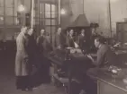Stockholm Telegrafstation.Reparationsverkstaden. Gruppfoto. Frpr C.O. Thunvall, lf E.W. Norén, frpr W.N. örling, kr C.F.J. Berner, rpr P.E.G. Moberg, rpr K.E.E. Björklund, tgmb H.G.A. Johansson, frpr G.H.T. Nyström.