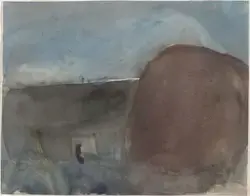 Høstkveld ved halmstakken [Tegning]