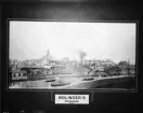 Repro av en teckning över Bolinders verkstadsindustrisområde på Kungsholmen år 1865.