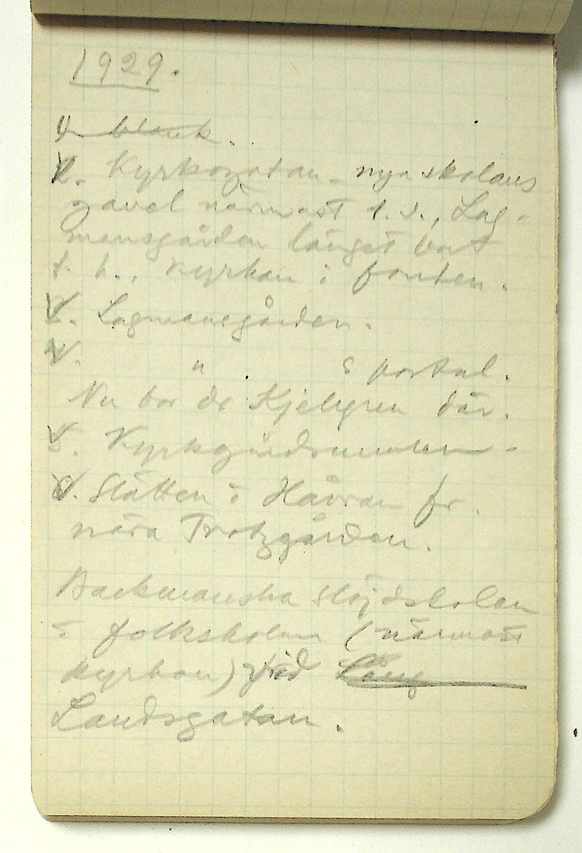 Karl-Erik Forsslund anteckningar år 1927-1929 om Hedemora stad, notisblock I. 

Opublicerat material till bokverket 'Med Dalälven från källorna till havet.'