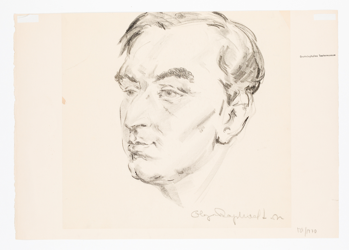 Ett kvinnohuvud i halvprofil till vänster. Hon har mörkt hår i en kort frisyr samlad i nacken.
På baksidan ett manshuvud i halvprofil till vänster.