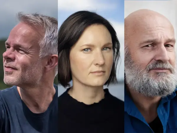 Samansett bilde av Tore Renberg, Agnes Ravatn og Erlend Loe