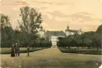 Handkolorerat och tryckt vykort över Sko Kloster (Skoklosters slott). Se baksidan för text.