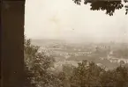 Prag: Utsikt från Petrín, sommaren 1930 (enligt text i album). Petrín är en kulle med stort grönområde som består av fyra olika parker och ett stort antal gångvägar. Källa: Google.