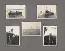 Sida ur fotoalbum från resan med WIKING X runt den skandinaviska halvön år 1925. Vyer från Ulricehamn, Sveadrott, Kalamansund, C.G. Pettersson och apan Jocke.