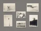 Sida ur fotoalbum från resan med WIKING X runt den skandinaviska halvön år 1925. Vyer från Blå jungfrun, Ronneby uthamn, Ragnar Holmström, apan Jocke och Smålands skärgård.