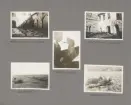 Sida ur fotoalbum från resan med WIKING X runt den skandinaviska halvön år 1925. Vyer från Borgholms slott, C.G. Pettersson och apan Jocke, Alvaret och Carl Barcklind.