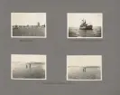Sida ur fotoalbum från resan med WIKING X runt den skandinaviska halvön år 1925. Vyuer från Alvaret, Utgrundens fyrskepp, N. Hästö, Karlskrona.