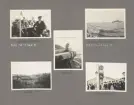 Sida ur fotoalbum från resan med WIKING X runt den skandinaviska halvön år 1925, Vyer från Hanöbukten, Hällevik, Kivik, Halmstad och apan Jocke,