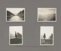 Sida ur fotoalbum från resan med WIKING X runt den skandinaviska halvön år 1925. Vyer från Grönsund vid Oslo, Kristianafjorden och Carl Halling och Ragnar Holmström vid Holmenkollen,