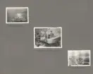 Sida ur fotoalbum från resan med WIKING X runt den skandinaviska halvön år 1925. Vyer från Nordlandet, Ragnar Holmström och Carl Barcklind i en bil och Ringholmen.