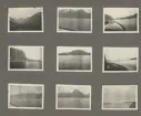 Sida ur fotoalbum från resan med WIKING X runt den skandinaviska halvön år 1925. Vyer av berg och fjorder.