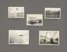 Sida ur fotoalbum från resan med WIKING X runt den skandinaviska halvön år 1925. Vyer från Sandöfjorden, Kristiansand, Lekafjorden, Burholmsrasa och Lofoten.