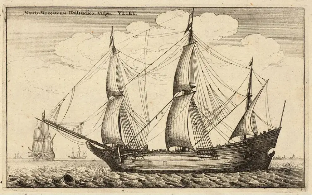 Illustrasjon av et skip, trykk av kunstner Václav Hollar (1607–1677) 
