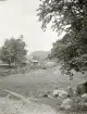 Lantlig miljö med en byggnad och en stengärdsgård någonstans i Älvkarleby, omkring år 1906 (enligt text i album).