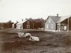 Byggandet av Älvkarleby kraftverk med arbetarbostäder som uppfördes åt arbetarna, omkring år 1906 (enligt text i album).