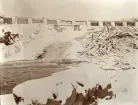 Älvkarleby kraftverk under uppbyggnad med dammen i bakgrunden, omkring 1906 (enligt text i album).