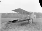 Flygplan SW 12 (Albatros B II), uppställt på ett flygfält, 1917. Vy från sidan.