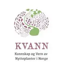 En grønn spire omgitt av rødbrune frø i en eggeformet kollasje over teksten KVANN - Kunnskap og Vern og Nytteplanter i Norge 