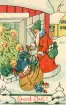 Julkort med tomte och jultema. Text på framsidan 