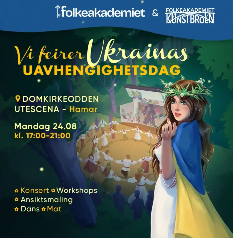 Plakat med informasjon om arrangement rundt Ukrainas uavhengighetsdag 24. august. 