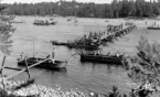 Krigsbro m/1875 flytande bro under byggnation, förmodligen vid brobyggnadsplats Sand.