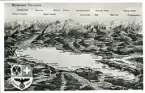 Brevkort med illustrerad karta över Bodensjön (Bodensee-Panorama) med en historisk vapenmärkning i vänster hörn.