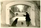 Hedvig Ulfsparre och hundarna Hector och Solmon (taxen), Hofors herrgård 1925.