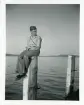 Bengt Hultin vilar på en bryggstolpe vid Dingelsdorf, Tyskland (enligt text i album och baksida kort).