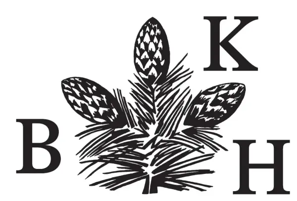 Logo Billedkunsterenes hjelpefond - busk med tre kongler i midten