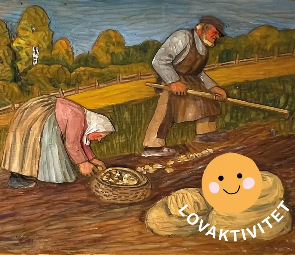 En äldre man och äldre kvinna som står och skördar.